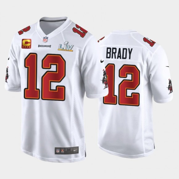 Tampa Bay Buccaneers Tom Brady White Super Bowl LV Captain Patch Game Fashion Jersey
