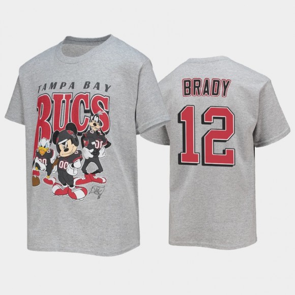 Youth Tom Brady Buccaneers Gray Disney Mickey Huddle Up T-Shirt