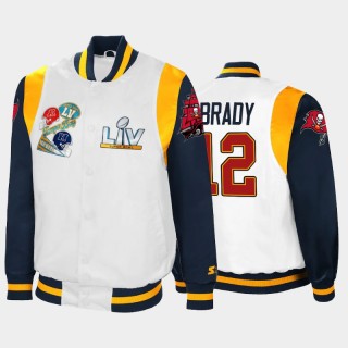 Buccaneers Tom Brady Super Bowl LV Varsity Satin Full-Snap Jacket - White Navy