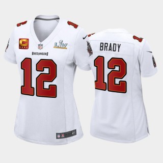 Women's Buccaneers Tom Brady White Super Bowl LV Captain Patch Game Fashion Jersey